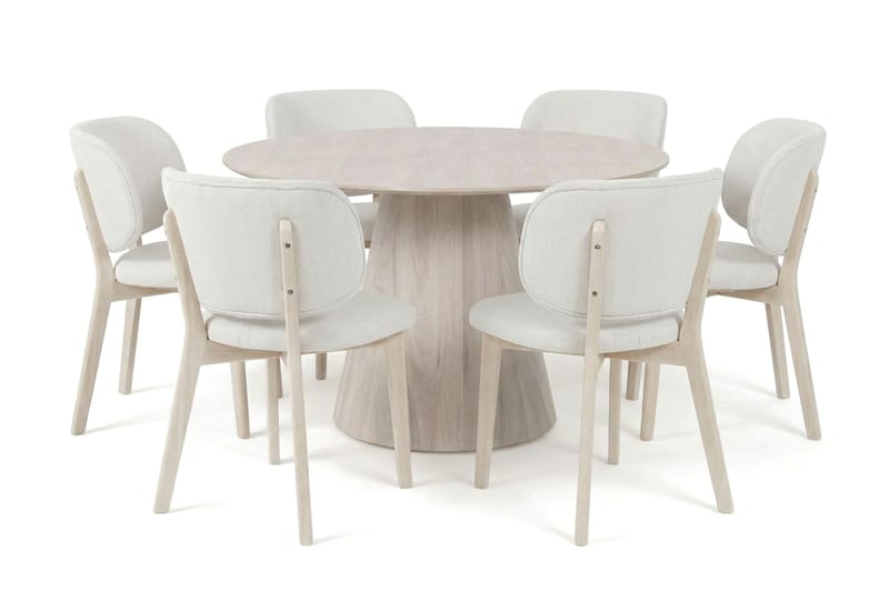 Siena Spisegruppe 130 cm rund hvitlasert med 6 Eira spisestoler - Hvitlasert - Møbler - Bord - Spisegruppe