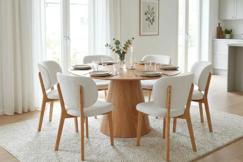 Siena Spisegruppe 130 cm rund i eik med 6 Eira spisestoler - Eik - Møbler - Bord - Spisegruppe