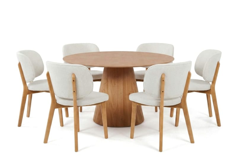 Siena Spisegruppe 130 cm rund i eik med 6 Eira spisestoler - Eik - Møbler - Bord - Spisegruppe