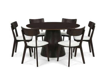 Siena spisegruppe 130 cm rund i røkt eik med 6 Amelia spisestoler med pute - Røkt eik/Beige - Møbler - Bord - Spisegruppe
