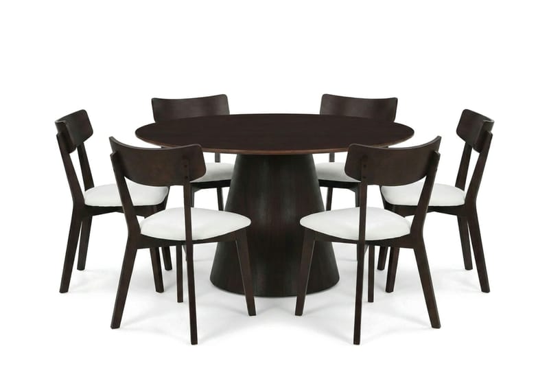 Siena spisegruppe 130 cm rund i røkt eik med 6 Amelia spisestoler med pute - Røkt eik/Beige - Møbler - Bord - Spisegruppe