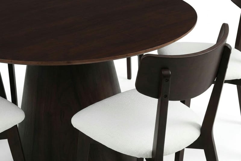 Siena spisegruppe 130 cm rund i røkt eik med 6 Amelia spisestoler med pute - Røkt eik/Beige - Møbler - Bord - Spisegruppe