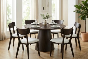 Siena spisegruppe 130 cm rund i røkt eik med 6 Amelia spisestoler med pute - Røkt eik/Beige - Møbler - Bord - Spisegruppe