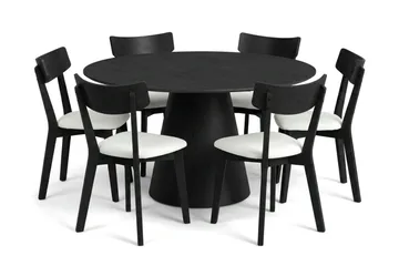 Siena spisegruppe 130 cm rund i svart med 6 Amelia spisestoler med pute - Svart/Beige - Møbler - Bord - Spisegruppe