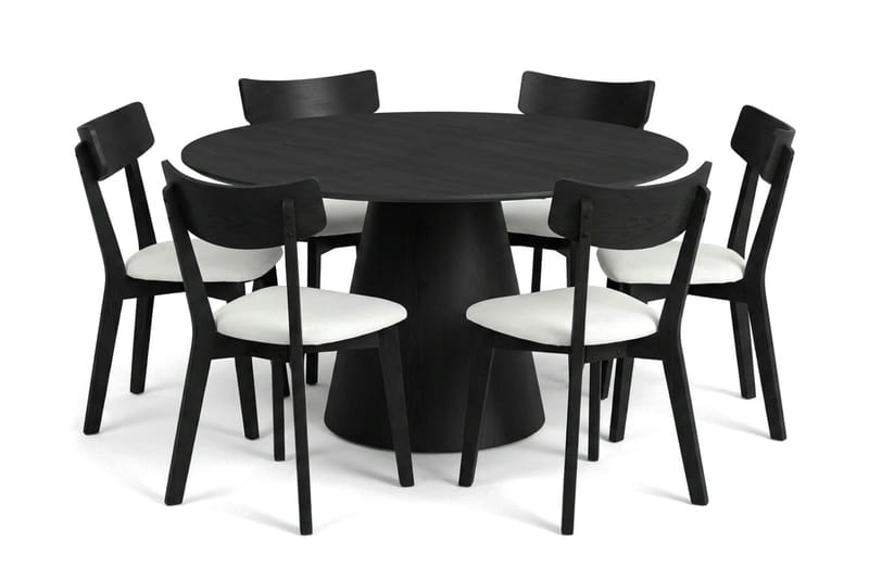 Siena spisegruppe 130 cm rund i svart med 6 Amelia spisestoler med pute - Svart/Beige - Møbler - Bord - Spisegruppe