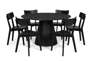 Siena Spisegruppe 130 cm rund i svart med 6 Amelia spisestoler - Svart - Møbler - Bord - Spisegruppe