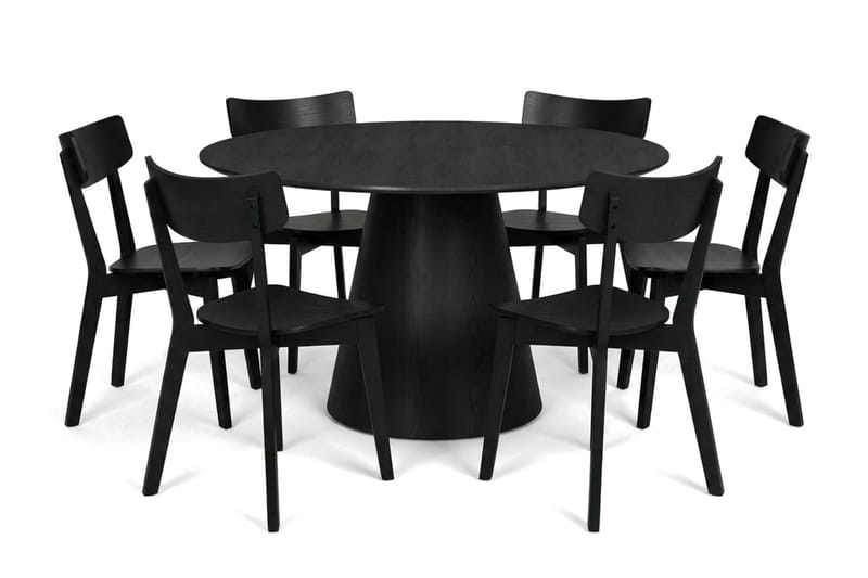 Siena Spisegruppe 130 cm rund i svart med 6 Amelia spisestoler - Svart - Møbler - Bord - Spisegruppe