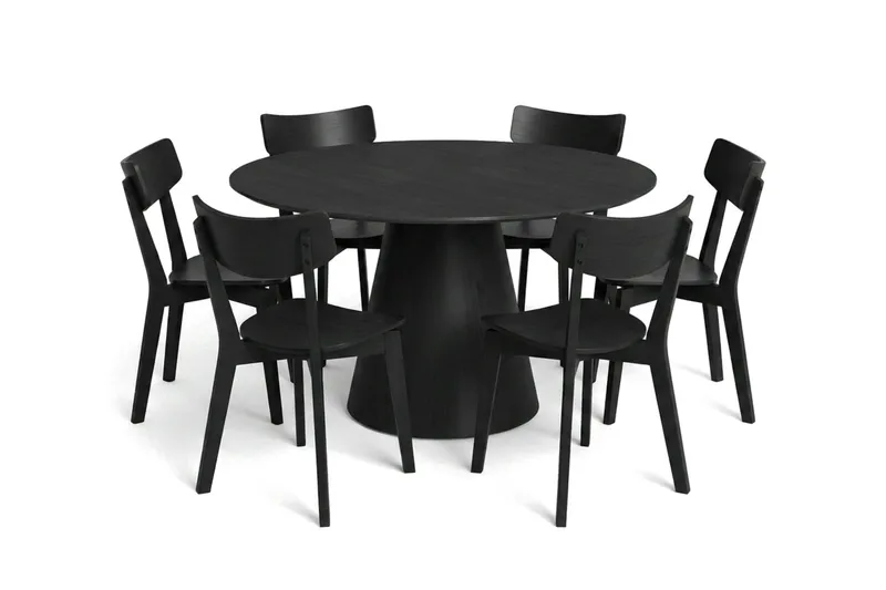Siena Spisegruppe 130 cm rund i svart med 6 Amelia spisestoler, Svart