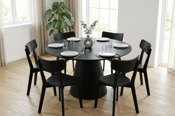 Siena Spisegruppe 130 cm rund i svart med 6 Amelia spisestoler - Svart - Møbler - Bord - Spisegruppe