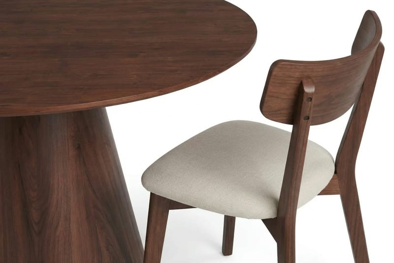 Siena spisegruppe 130 cm rund i valnøtt med 6 Amelia spisestoler med pute - Valnøtt/Beige - Møbler - Bord - Spisegruppe