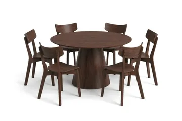 Siena Spisegruppe 130 cm rund i Valnøtt med 6 Amelia spisestoler - Valnøtt - Møbler - Bord - Spisegruppe