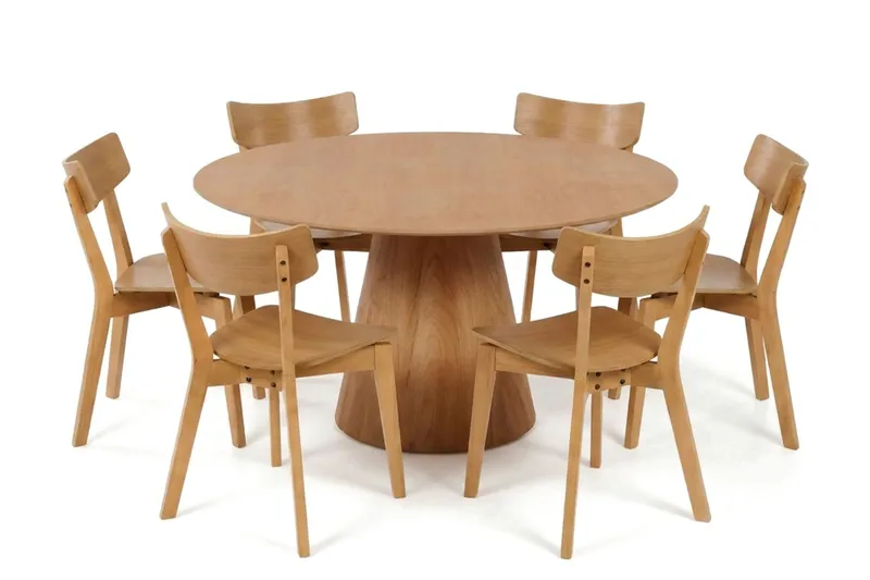 Siena Spisegruppe 150 cm rund i eik med 6 Amelia spisestoler, Eik