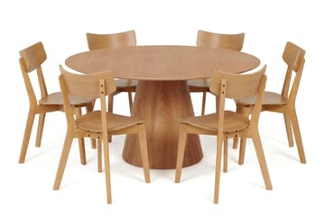 Siena Spisegruppe 150 cm rund i eik med 6 Amelia spisestoler - Eik - Møbler - Bord - Spisegruppe
