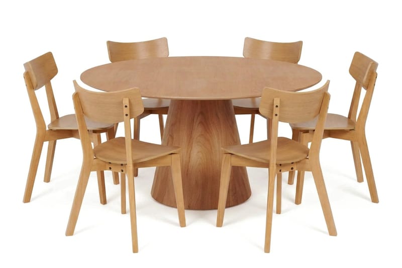 Siena Spisegruppe 150 cm rund i eik med 6 Amelia spisestoler - Eik - Møbler - Bord - Spisegruppe