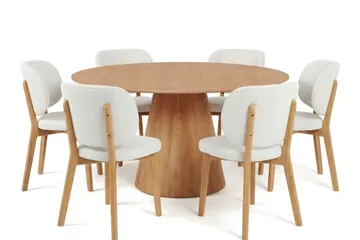 Siena Spisegruppe 150 cm rund i eik med 6 Eira spisestoler - Eik - Møbler - Bord - Spisegruppe