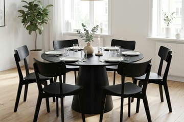 Siena spisegruppe 150 cm rund i svart med 6 Amelia spisestoler - Svart - Møbler - Bord - Spisegruppe
