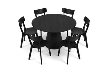 Siena spisegruppe 150 cm rund i svart med 6 Amelia spisestoler - Svart - Møbler - Bord - Spisegruppe