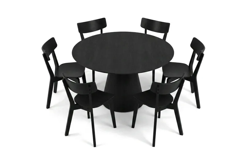 Siena spisegruppe 150 cm rund i svart med 6 Amelia spisestoler - Svart - Møbler - Bord - Spisegruppe
