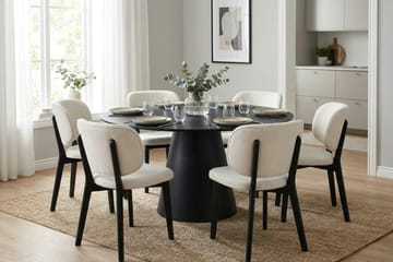 Siena Spisegruppe 150 cm rund i svart med 6 Eira spisestoler - Svart - Møbler - Bord - Spisegruppe