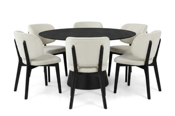 Siena Spisegruppe 150 cm rund i svart med 6 Eira spisestoler - Svart - Møbler - Bord - Spisegruppe