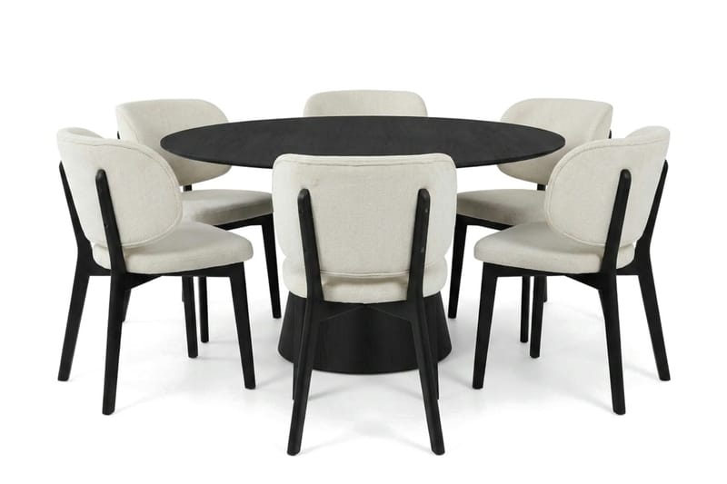 Siena Spisegruppe 150 cm rund i svart med 6 Eira spisestoler - Svart - Møbler - Bord - Spisegruppe
