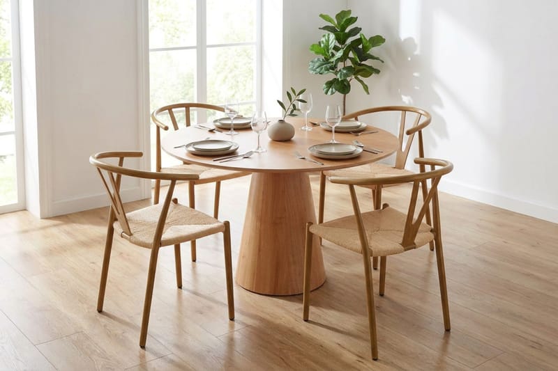 Siena spisegruppe rund 110 cm eik med 4 Elysia spisestoler - Eik - Møbler - Bord - Spisegruppe