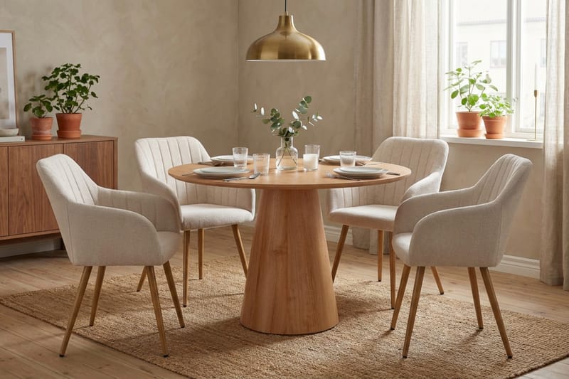 Siena spisegruppe rund 110 cm eik med 4 Filippa spisestoler - Eik - Møbler - Bord - Spisegruppe