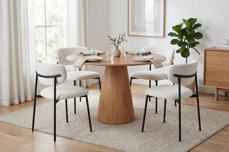 Siena spisegruppe rund 110 cm eik med 4 Lucy spisestoler - Eik - Møbler - Bord - Spisegruppe