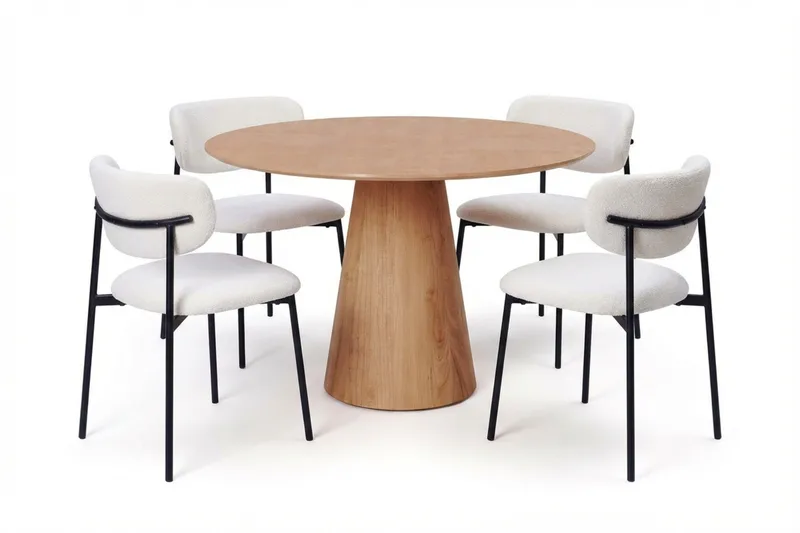 Siena spisegruppe rund 110 cm eik med 4 Lucy spisestoler, Eik