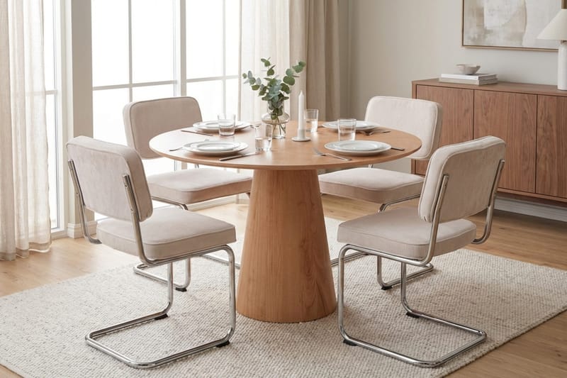 Siena spisegruppe rund 110 cm eik med 4 Milva spisestoler - Eik - Møbler - Bord - Spisegruppe