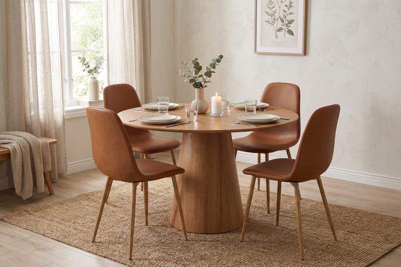 Siena spisegruppe rund 110 cm eik med 4 Nibe spisestoler - Eik - Møbler - Bord - Spisegruppe