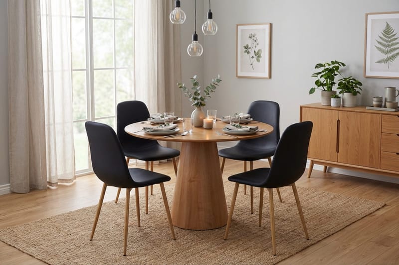 Siena spisegruppe rund 110 cm eik med 4 Nibe spisestoler, Eik