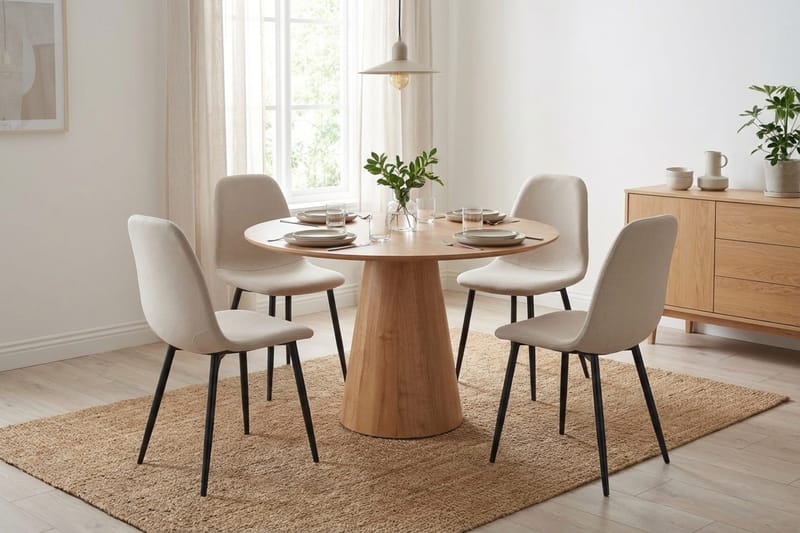 Siena spisegruppe rund 110 cm eik med 4 Nibe spisestoler - Eik - Møbler - Bord - Spisegruppe