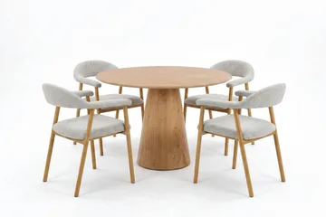 Siena spisegruppe rund 110 cm eik med 4 Ronja spisestoler - Sand/eik - Møbler - Bord - Spisegruppe