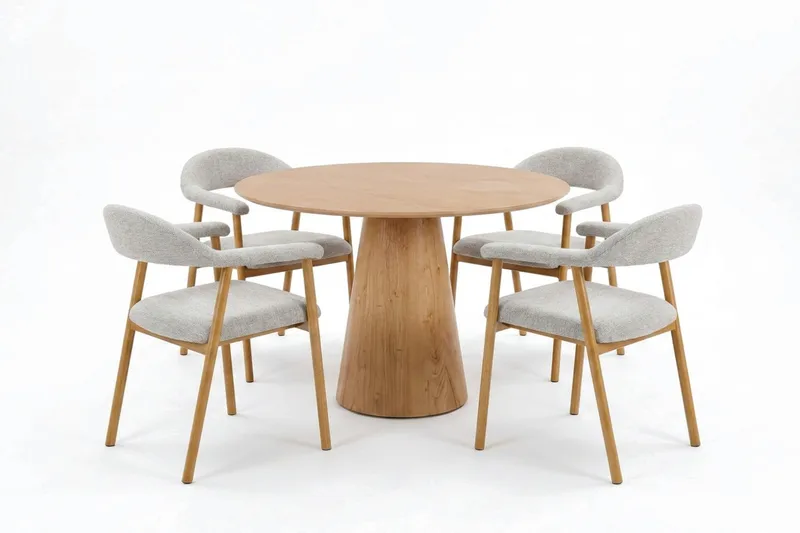 Siena spisegruppe rund 110 cm eik med 4 Ronja spisestoler, Sand/eik