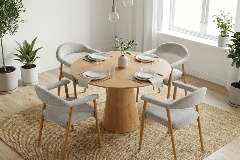 Siena spisegruppe rund 110 cm eik med 4 Ronja spisestoler - Sand/eik - Møbler - Bord - Spisegruppe