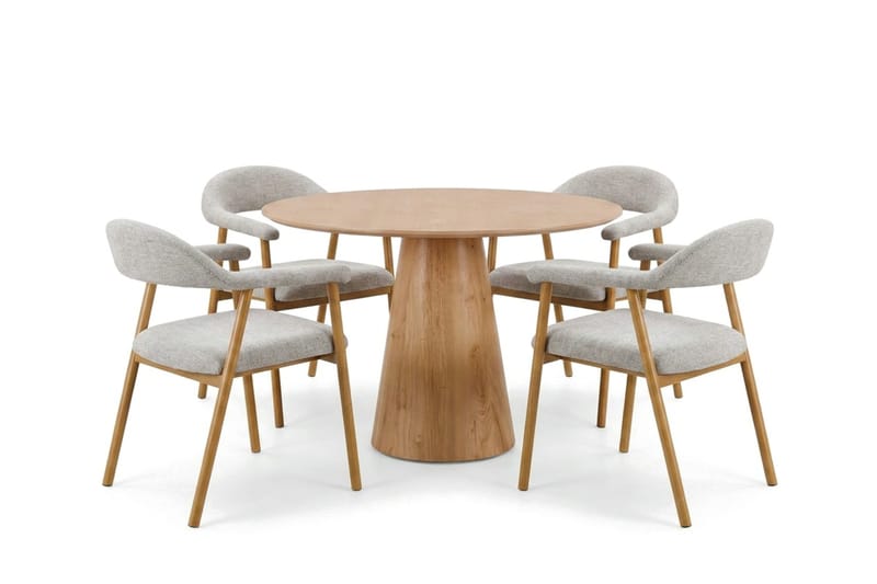 Siena spisegruppe rund 110 cm eik med 4 Ronja spisestoler - Sand/eik - Møbler - Bord - Spisegruppe