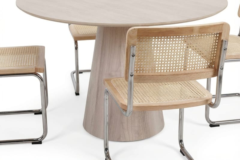 Siena spisegruppe rund 110 cm hvitlasert med 4 Build spisestoler - Hvitlasert/natur/krom - Møbler - Bord - Spisegruppe