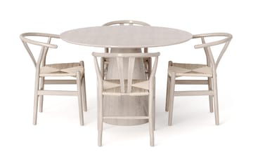 Siena Spisegruppe rund 110 cm Hvitlasert med 4 Dastoori spisestoler - Hvitlasert - Møbler - Bord - Spisegruppe