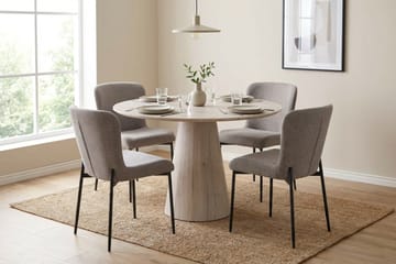 Siena spisegruppe rund 110 cm hvitlasert med 4 Elsie spisestoler - Hvitbeiset eik - Møbler - Bord - Spisegruppe
