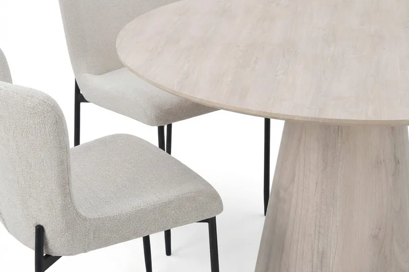 Siena spisegruppe rund 110 cm hvitlasert med 4 Elsie spisestoler - Hvitbeiset eik - Møbler - Bord - Spisegruppe