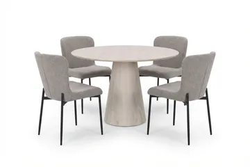 Siena spisegruppe rund 110 cm hvitlasert med 4 Elsie spisestoler - Hvitbeiset eik - Møbler - Bord - Spisegruppe