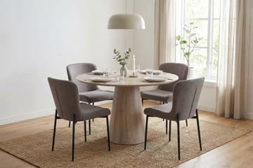 Siena spisegruppe rund 110 cm hvitlasert med 4 Elsie spisestoler - Hvitlasert/grå - Møbler - Bord - Spisegruppe