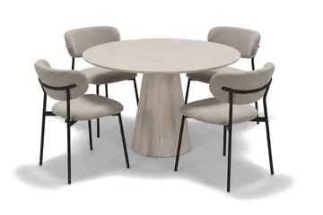 Siena spisegruppe rund 110 cm hvitlasert med 4 Lucy spisestoler - Hvitbeiset eik - Møbler - Bord - Spisegruppe
