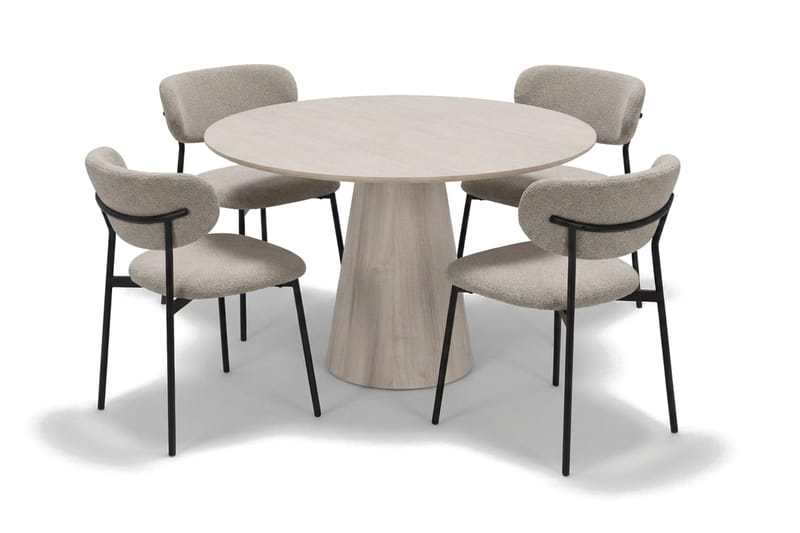 Siena spisegruppe rund 110 cm hvitlasert med 4 Lucy spisestoler - Hvitbeiset eik - Møbler - Bord - Spisegruppe