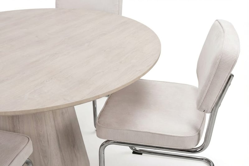 Siena spisegruppe rund 110 cm hvitlasert med 4 Milva spisestoler - Hvitbeiset eik - Møbler - Bord - Spisegruppe