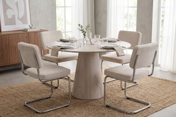 Siena spisegruppe rund 110 cm hvitlasert med 4 Milva spisestoler - Hvitlasert/Beige/krom - Møbler - Bord - Spisegruppe