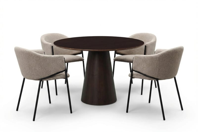 Siena spisegruppe rund 110 cm røkt eik med 4 Filip spisestoler, Røkt eik