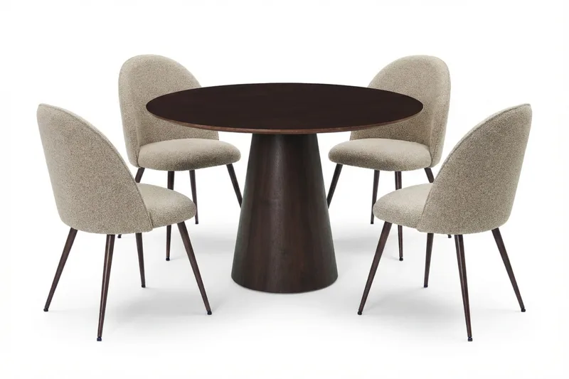 Siena spisegruppe rund 110 cm røkt eik med 4 Nibe Plus spisestoler, Røkt eik