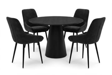 Siena spisegruppe rund 110 cm svart med 4 Alsarp spisestoler - Svart - Møbler - Bord - Spisegruppe